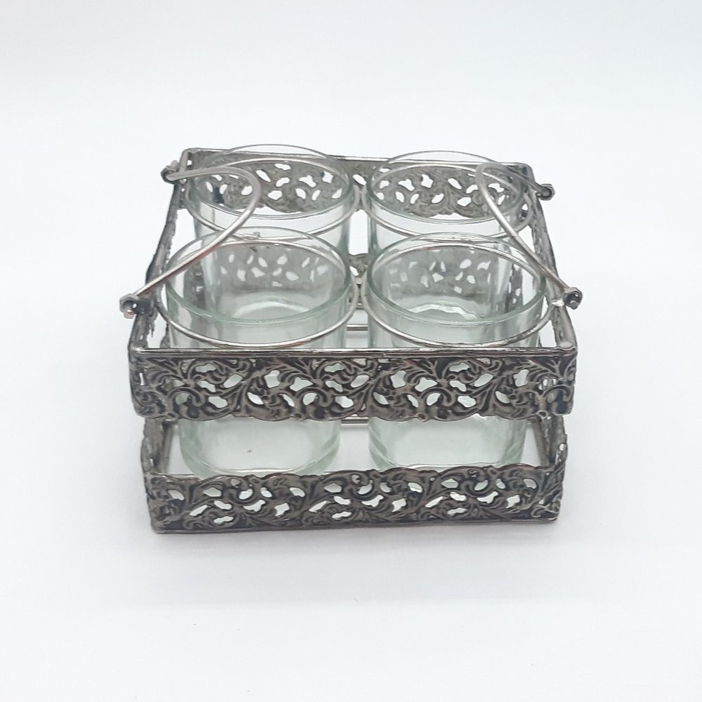 Metal Hamper or Caddy and Glasses